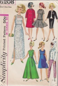 1965 Simplicity Puppenkleidung Kleiderschrank Muster für 11 1/2 Zoll Puppen - Bild 1 von 2
