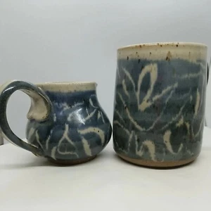 Signed Studio Pottery Coffee/Tea Mug 16oz With Creamer 8oz Stoneware Hand Made - Picture 1 of 12