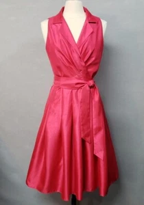 Jessica Howard Women's Midi Dress 12 Hot Pink Taffeta Lined Full Barbiecore - Picture 1 of 24