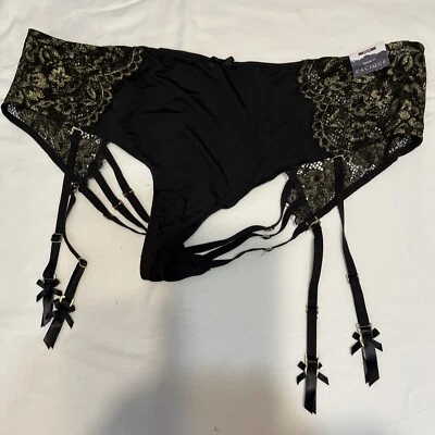 Novo com etiquetas Cacique Feminino Plus 26/28 Cinto de Liga Ouro Metalli Renda Preto Lingerie Sexy - Imagem 1 de 4