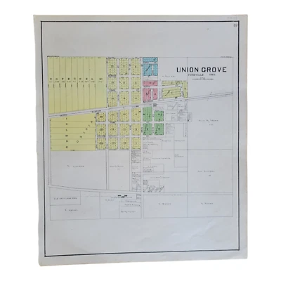 Vintage 1908 Atlas Plat Map ~ Union Grove Township Racine County Wisconsin - Image 1 of 4
