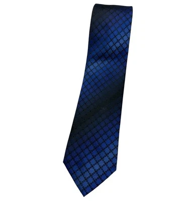 OLYMP Silk Tie Black Blue Geometric W:3.4" EUC - Image 1 of 4