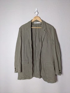 Zara Blazer Mens Large Olive Green Linen Unstructured Lightweight Casual Jacket - Picture 1 of 6