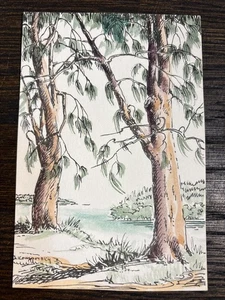 KUNSTPOSTKARTE VERO BEACH FLORIDA Künstler Ponderosa Pinien Skizze Zeichnung NEU - Bild 1 von 2
