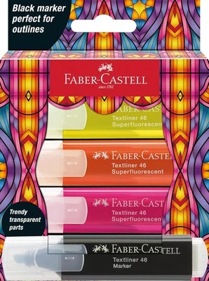 FABER-CASTELL 254693 - Textmarker Set Glassy Neon, 4er Etui, inkl. Marker schwar - Bild 1 von 2