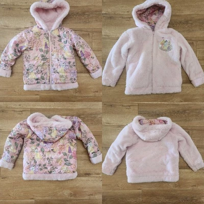 Jaqueta de lã reversível Disney princesa meninas tamanho 5 T rosa zíper completo com capuz - Imagem 1 de 4