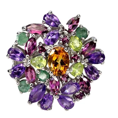 925 Sterling Silver Ring Oval Citrine Amethyst Emerald Gemstone Jewelry Size 9 - Image 1 of 4