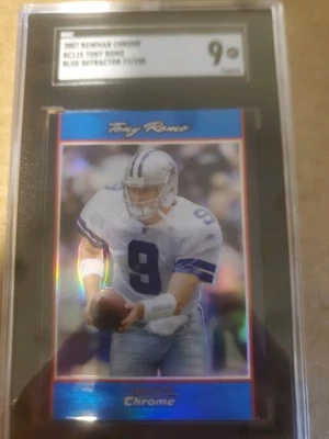 2007 Bowman Chrome Blue Refractor Tony Romo /150 SGC 9 Cowboys !!! - Image 1 of 2