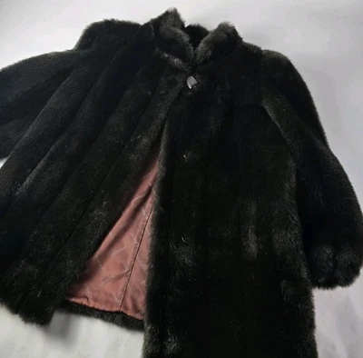 Vintage 80s Jordache Women's Black Faux Fur Coat Mob Wife Size L/XL EUC - Image 1 of 4