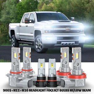 For Chevy Silverado 2500 HD 2008-2018 LED Bulbs Headlights Hi/Lo Fog Lights 6pc - Foto 1 di 24