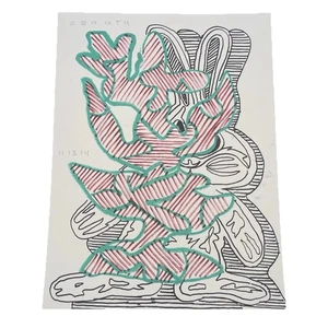 Arte astratta originale disegnata e firmata a mano S Booth 2014 Rabbit Peek - Foto 1 di 4