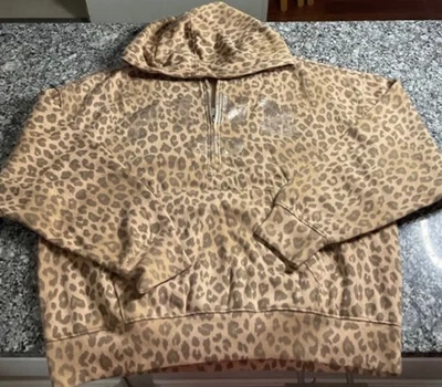 NUEVO L VS ROSA MEDIA CREMALLERA JERSEY SUDADERA CON CAPUCHA LÁMINA DE LEOPARDO 1986 Foto 1 de 4