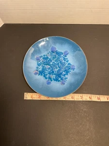 "Esmalte MCM vintage hecho a mano en placa de cobre 8"" azul sin firmar" - Imagen 1 de 10