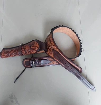 Western Gun Holster Belt Handmade Full Grain Leather Dual Color Handmade Leather - Image 1 of 4