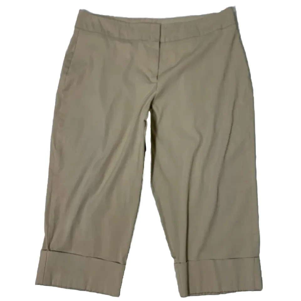 Pantalones cortos Studio 1940 para mujer beige tiro alto bolsillos elásticos cremallera plus 20W Foto 1 de 4