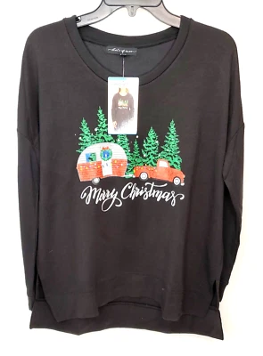 Женская толстовка State of Mine большая Merry Christmas графическая черная красный грузовик  - Изображение 1 из 4