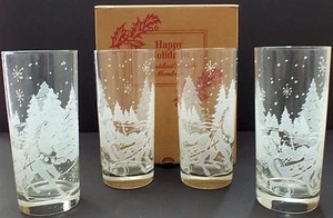 1995 Avon Presidents Club Urlaubsgeschenk Pferd Winterschlitten Becher Set 4 in Box - Bild 1 von 1