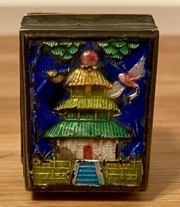 Antique Chinese Cloisonne Enamel Brass Floral Mini Stamp Trinket Box 1.5" - Picture 1 of 9
