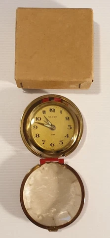 Namco Vintage Made in Japan Golden Pocket Alarm Clock, Red Case, Glow in Dark Cover