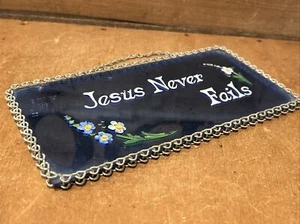 Eslabón de cadena de espejo de vidrio pintado a mano arte de pared cristiano antiguo vintage - Imagen 1 de 7