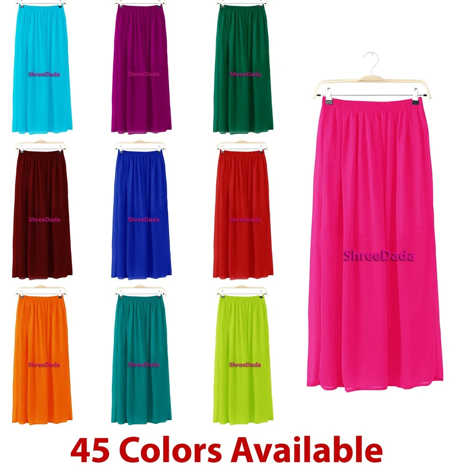 Women Maxi Skirt Chiffon Pleated Retro Long Dress Elastic Waist Hot Beach Wrap - Image 1 of 1