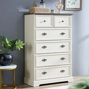 6 Drawers White Dresser Wooden Storage Dressers Chests of Drawers for Bedroom - Picture 1 of 7