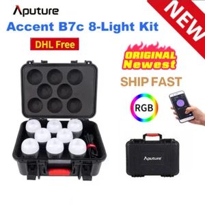 Aputure Accent B7C 8-Light Kit 7W Smart Light Bulb 2000K-10000K + Charging Box  - Picture 1 of 5