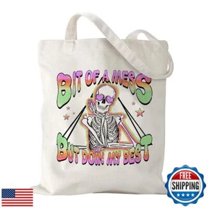 BQXS Funny Skull Tote Bag Aesthetic Canvas Reusable Tote Bag Christmas Birthd - Picture 1 of 5