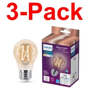 PHILIPS 3-Pack 40W Equiv. A15 Smart Wi-Fi LED Light Bulb WiZ Bluetooth Alexa Dim - Picture 1 of 10