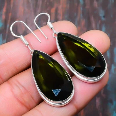 Pendiente de joyería de regalo hecho a mano con piedras preciosas de peridoto 2,05" N257 Foto 1 de 4