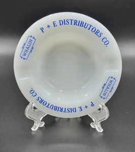 Vintage MCM  Milk Glass Advertising Ashtray P & E Distributors Co Maine Made USA - Picture 1 of 12
