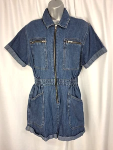 Topshop Blue Denim Zip Up Collared Stretch Waist Romper All in One Playsuit UK14 - Picture 1 of 9