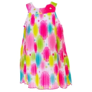Blueberi Girls’ Empire Dress Pink Rainbow Artsy Chiffon Plisse Pleated Size 4T - Picture 1 of 5
