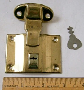 Antique Brass Trunk LOCK & KEY, Doll, Small Case, Latch Vintage Hardware Parts - Picture 1 of 4