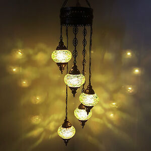 Turkish Moroccan Tiffany Hanging Glass Mosaic Chandelier Lamp Light - UK SELLER