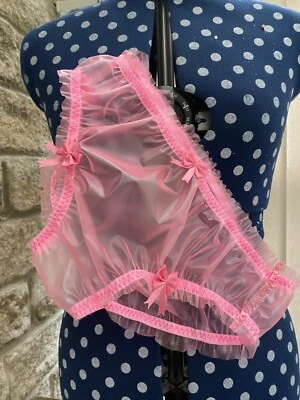 Bragas Sissy fruncidas rosa pvc bragas impermeables plástico ver a través de ab Foto 1 de 3