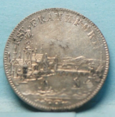 Germany - Frankfurt, 1854 6 Kreuzer., silver, "City View" EF,       5-21* - Image 1 of 2