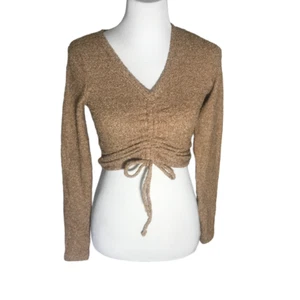 Women's Long Sleeve V Neck Ruched Front Fitted Sweater Knit T-Shirt Wild Fable S - Picture 1 of 7