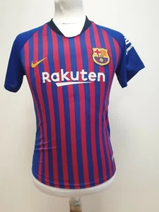 S591 BOYS NIKE FCB BARCELONA BURGUNDY BLUE STRIPED FOOTBALL SHIRT 12 YEARS - Picture 1 of 3
