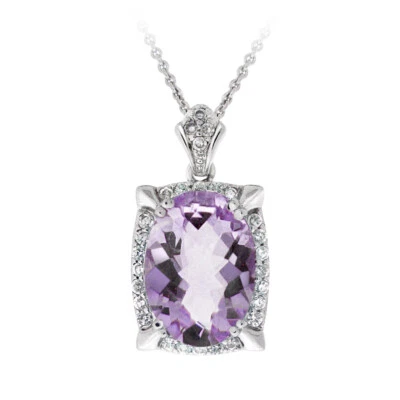 Rhodium Plated 5.4ct Amethyst & CZ Oval Necklace, 18" - Image 1 of 3