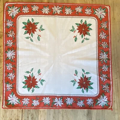 Vintage 40s/ 50s  Poinsiettas Handerchief Hankie Christmas Red/ Green/ White - Image 1 of 4