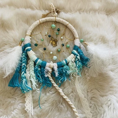 Hecho a mano Mar Azul Tortuga Dije Encaje Pluma Atrapasueños Decoración Reciclado  Foto 1 de 4