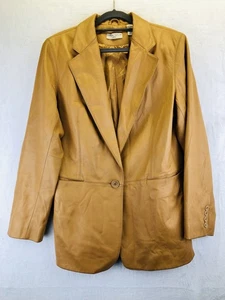 Blazer Lord & Taylor donna 12 Petite Large 12P giacca pelle beige marrone tasche - Foto 1 di 9