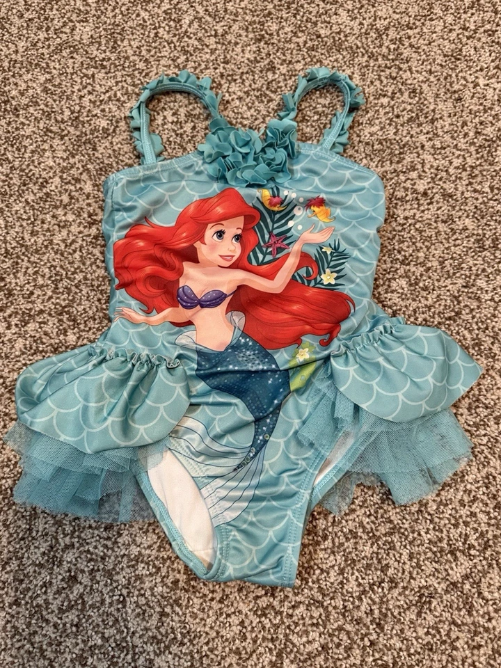 Traje de baño vintage Disney Store princesa sirenita talla 4 lentejuelas con volantes verde azulado Foto 1 de 4