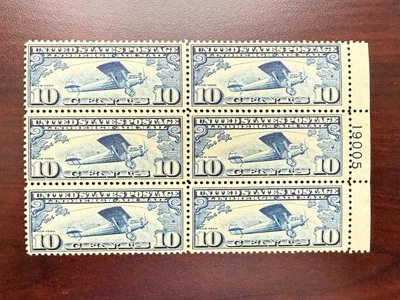 US #C10 Airmail Plate Block of 6 Lindbergh's Plane Mint NH 1927 - Image 1 of 4