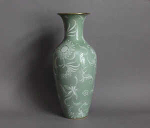 Rosenthal Selb Plössberg Vase Seladon grün florales Dekor H 35 cm Goldrand - Picture 1 of 8
