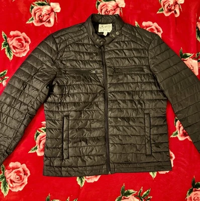 Lucky Brand Men’s Black Quilted Puffer Jacket Moto Style Snap Collar Size Large - Image 1 of 4