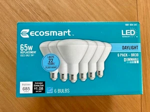 Eco Smart 65W Equivalent BR30 Dimmable LED Light Bulb - NEW Daylight (Pack of 6) - Picture 1 of 4