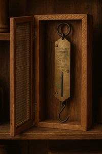 Antiguo Chatillon’s Spring Balance 1867 escala de latón + caja de llaves de madera — vintage - Imagen 1 de 7