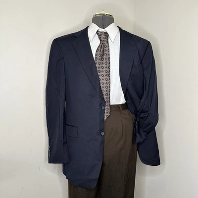 Y2K Hart Schaffner Marx Mens 41R 45" Blazer Sport Coat Suit Jacket Navy Blue USA - Image 1 of 4